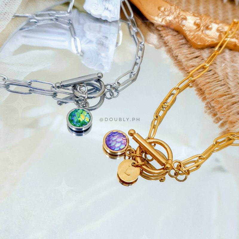 Initial Mermaid Stone Paperclip Clasp Lock Necklace | Doubly PH