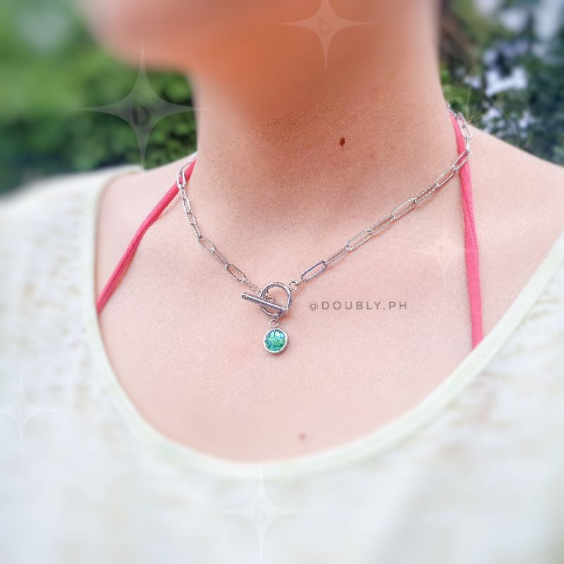 Initial Mermaid Stone Paperclip Clasp Lock Necklace | Doubly PH