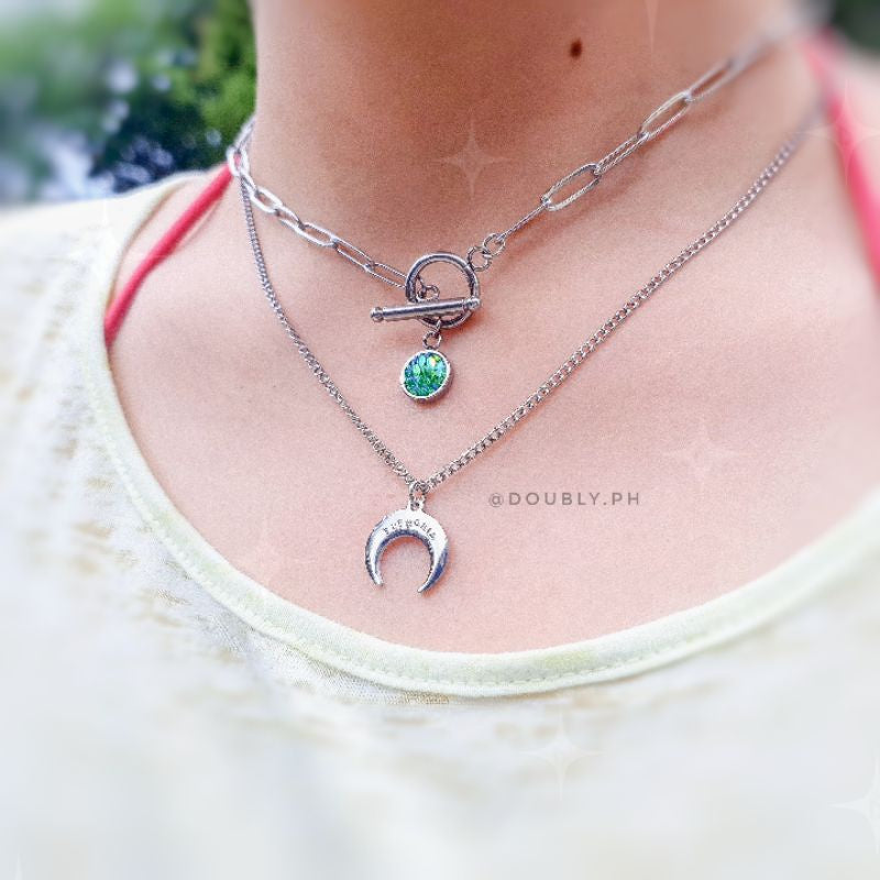 Initial Mermaid Stone Paperclip Clasp Lock Necklace | Doubly PH