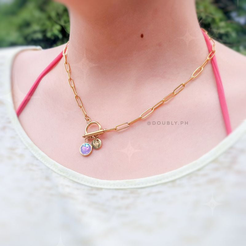 Initial Mermaid Stone Paperclip Clasp Lock Necklace | Doubly PH