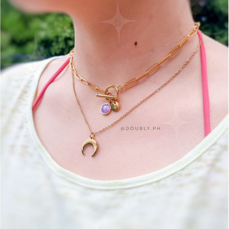 Initial Mermaid Stone Paperclip Clasp Lock Necklace | Doubly PH