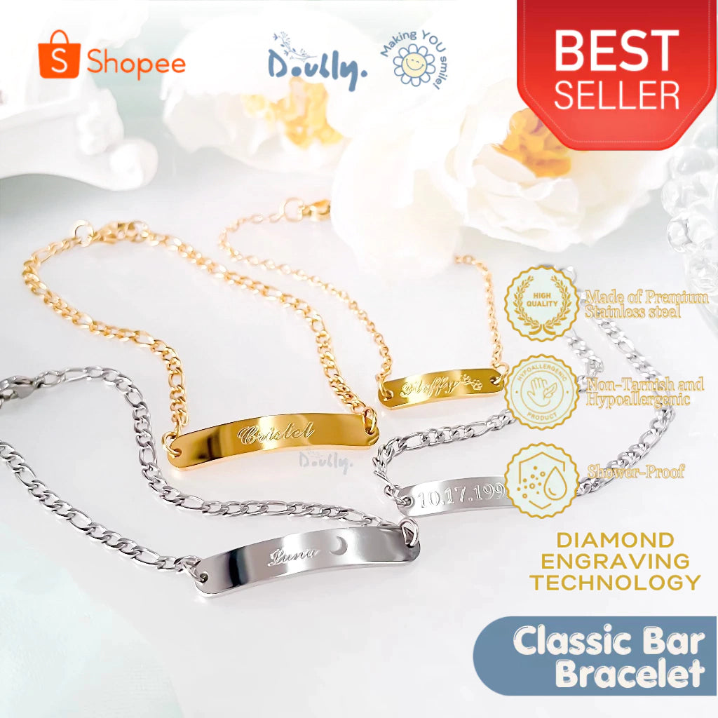 Personalized Photo Engraved Classic Bar Bracelet | Doubly PH