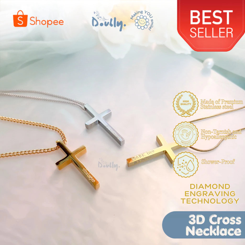 Personalized Minimalist 3D Cross Necklace | Doubly PH