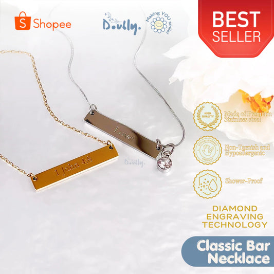 Personalized Photo Engraved Classic Bar Necklace | Doubly PH